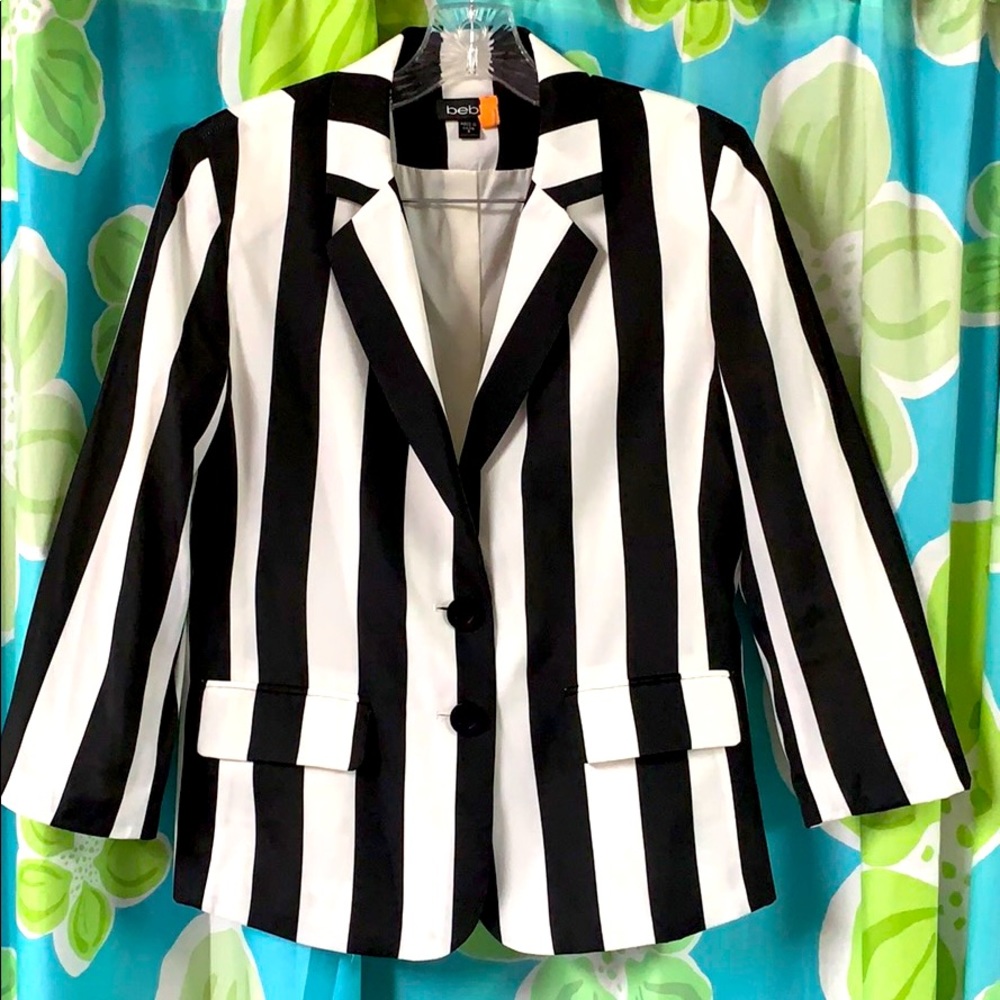 Bebe Black & White Striped Blazer